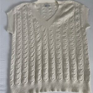 Topshop Cream V-Neck Cable Knit Sweater